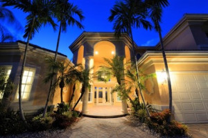 Mansion entrance in a tropical location.